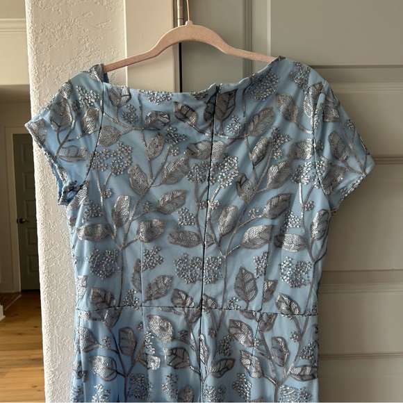 New JS Collections Floral Sequin Embroidered Asymmetric Neck Sheath Gown - Picture 7 of 7